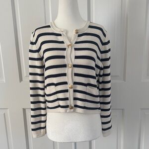 J. Crew Navy and Cream Striped Cardigan